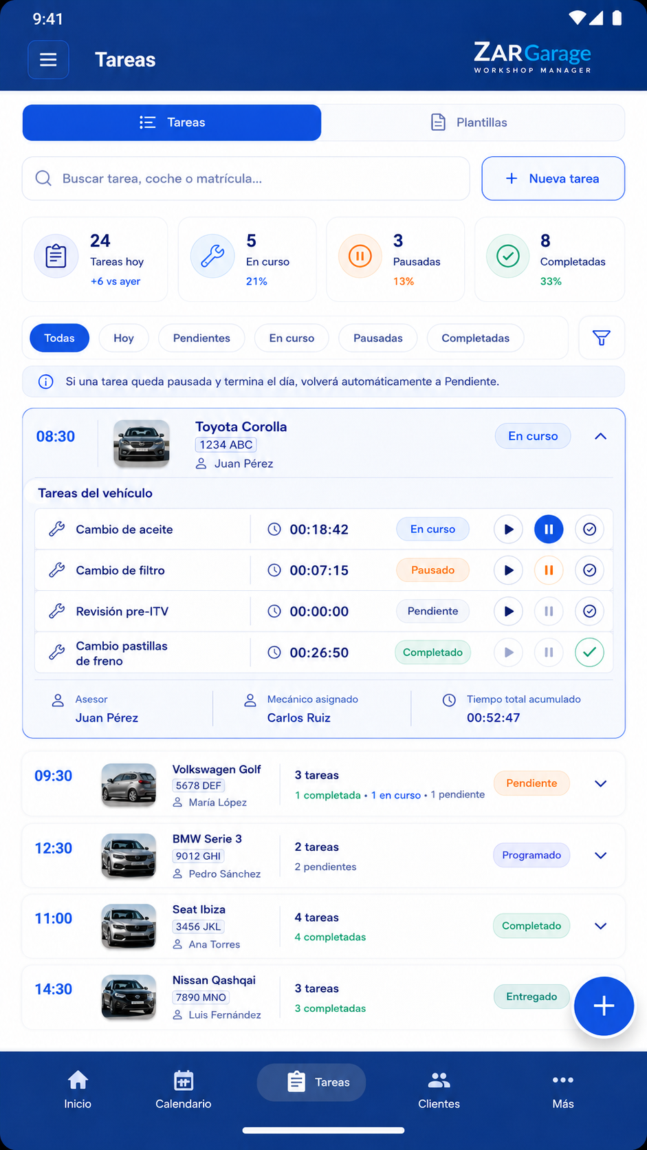 Tareas de ZARGarage en Android